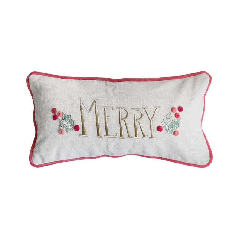 "Merry" Embroidered Lumbar Pillow