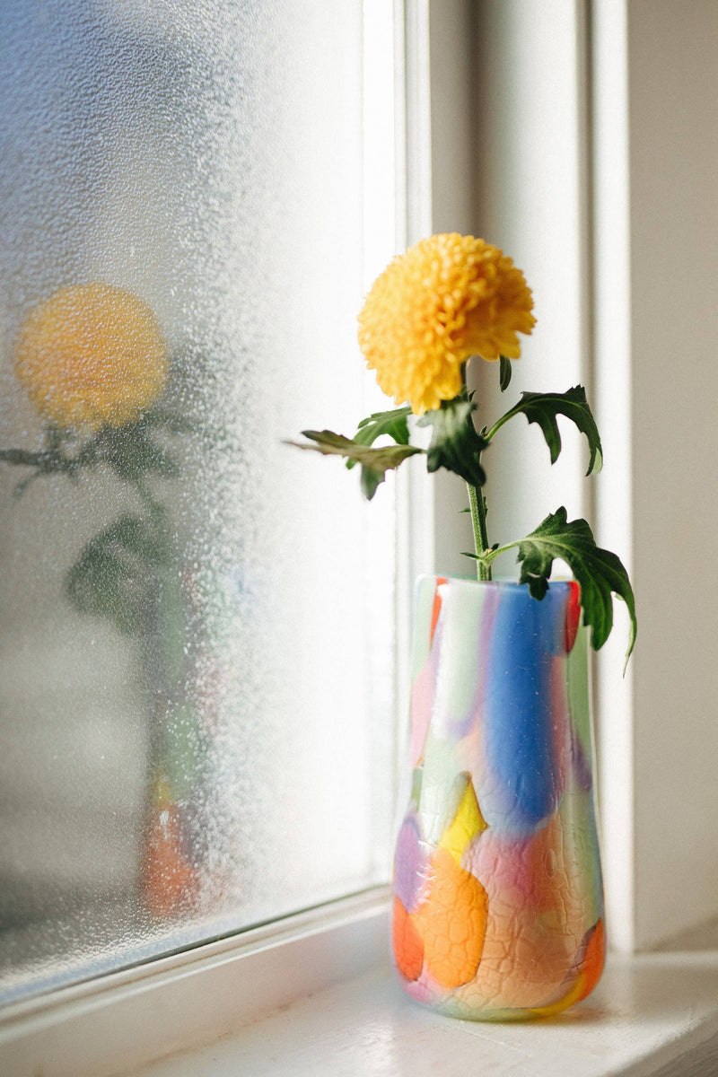 Glass Blown Rainbow Crackle Vase