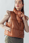 STAND COLLAR RELAXED CROPPED PUFFER VEST CAMEL