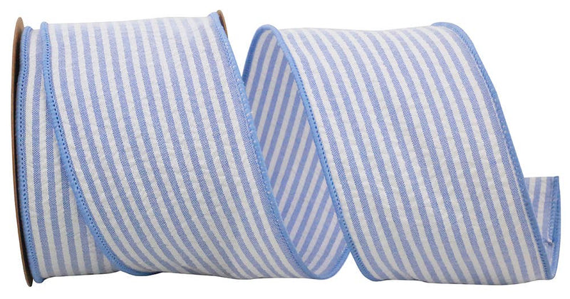 Seersucker Stripe Wired Edge, Blue, 2-1/2 In, 10 Yards