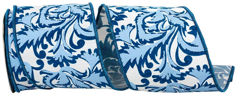 Scroll Leaf Moderna Deluxe Wired Edge, Blue, 4 In, 10 Yards