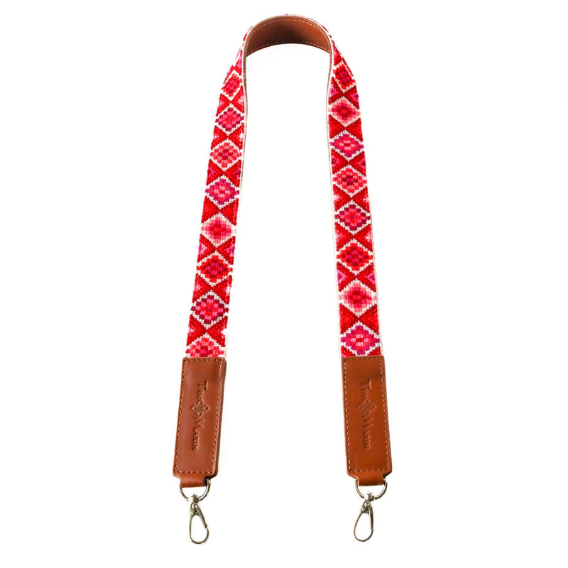 Mai Woven Bag Strap - Poppy with Tan Leather