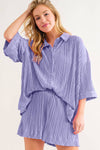 Pleated Button-Up Shirts and Shorts Set