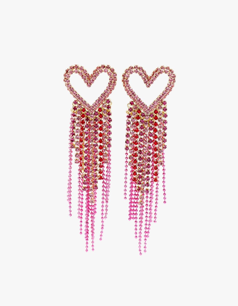 Pink Rhinestone Heart with Crystal & Bead Fringe