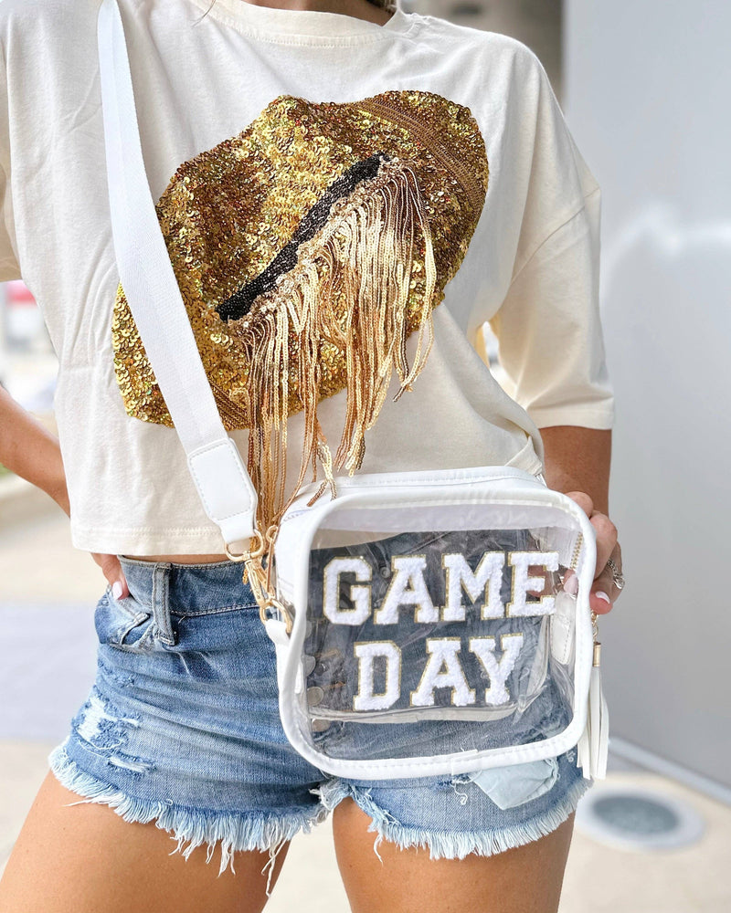 White GAME DAY Chenille-Patch Stadium-Approved Clear Purse