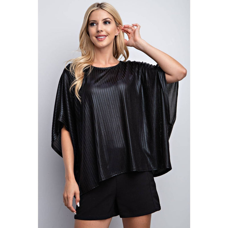 Pleated Lurex Knit Top - Black