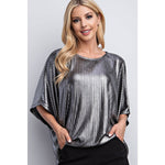 Pleated Lurex Knit Top - Silver