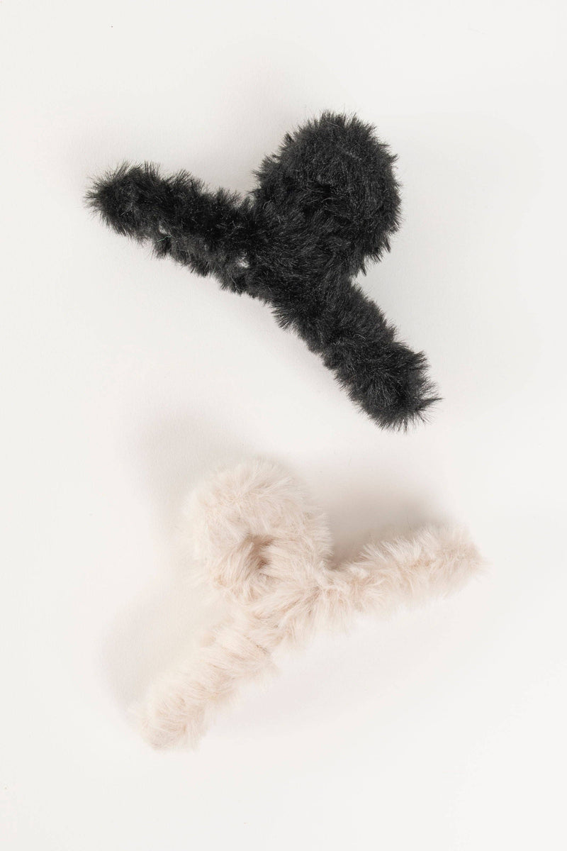 Furry Claw Clip Pair: Black/White