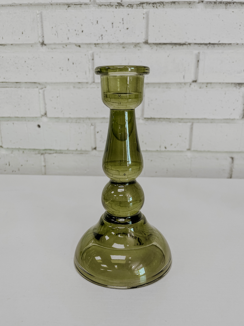 Dark Green Tall Glass Taper Holder