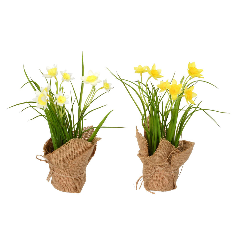 Vickerman 10" Artificial Yellow Daffodil in Burlap Pot.