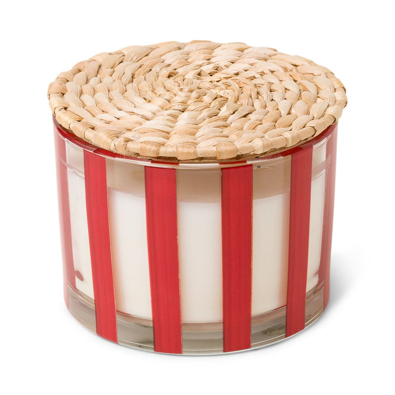 Al Fresco 12oz Red Striped Candle with Rattan Lid
