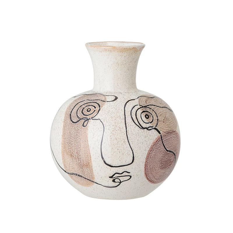 Stoneware Vase with Hand Painted Face