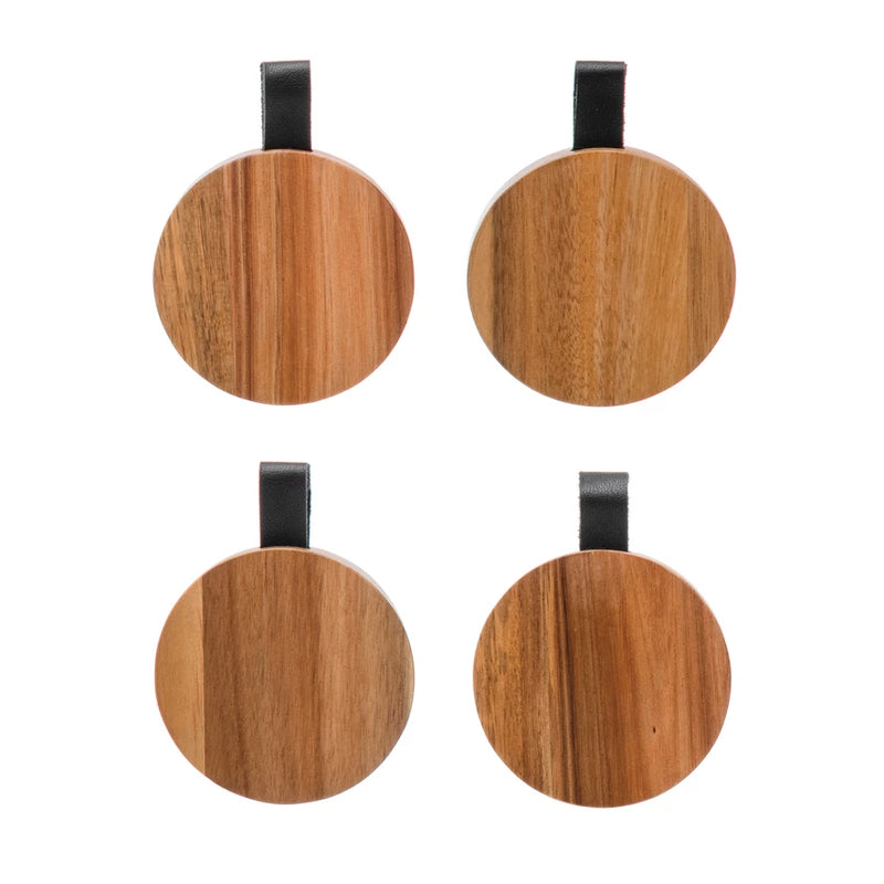 Acacia Wood Coasters with Tabs, Set of 4