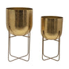 Hammered Metal Planters with Stands - Gold