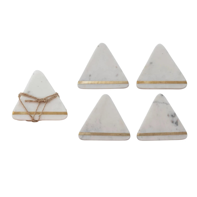 Triangular Marble Coasters with Metal Inlay, Set of 4