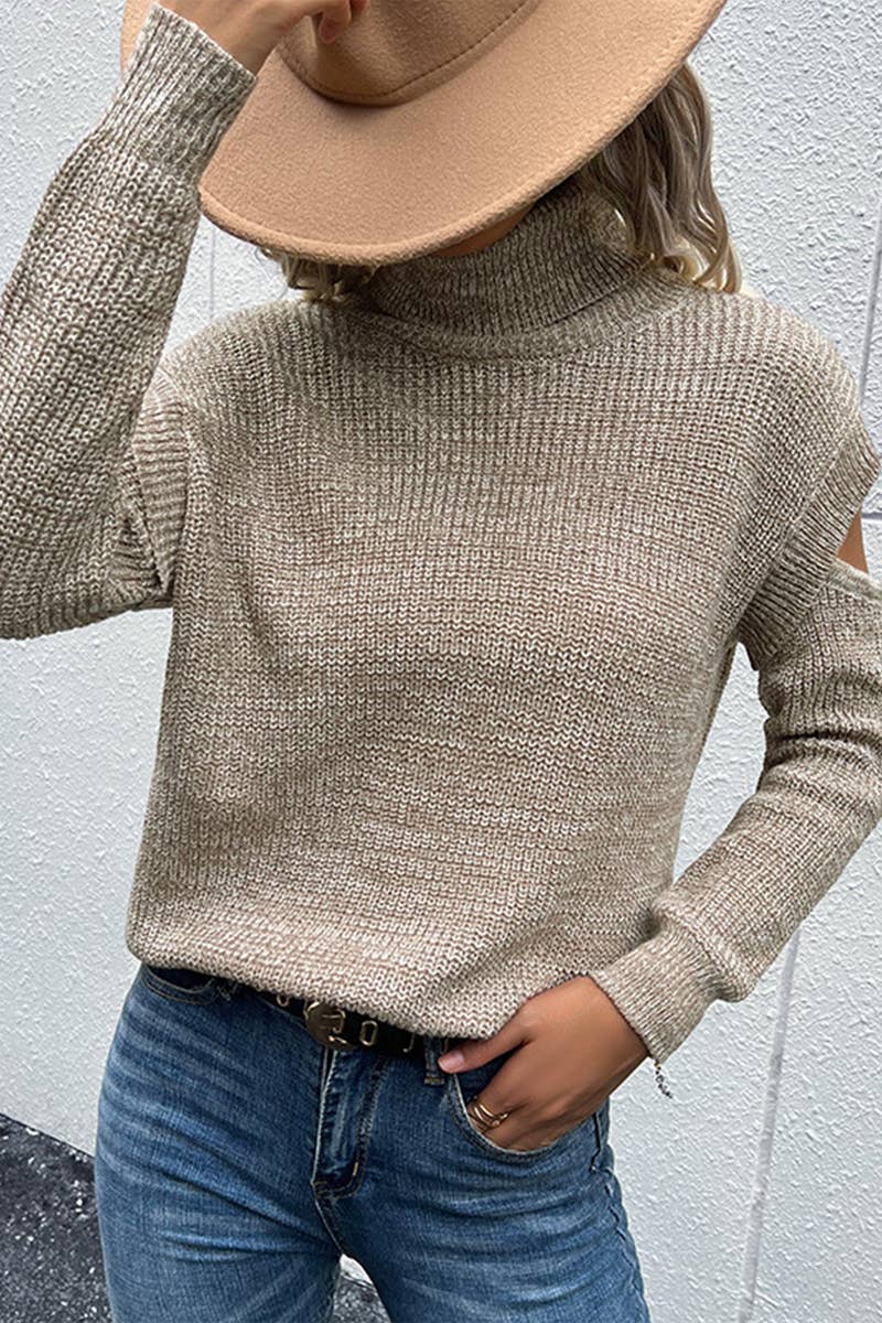 CUT OFF DETAILED TURTLE NECK SWATER: KHAKI / (S) 1