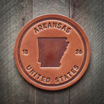 Arkansas State Silhouette Leather Coaster