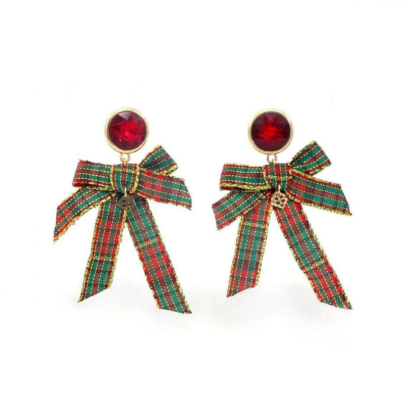 Tartan Plaid Bow Earrings