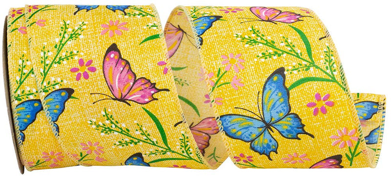 Butterflies And Flowers Wired Edge, Yellow, 2-1/2 In
