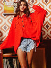 Red Knit Oversized Collared Top